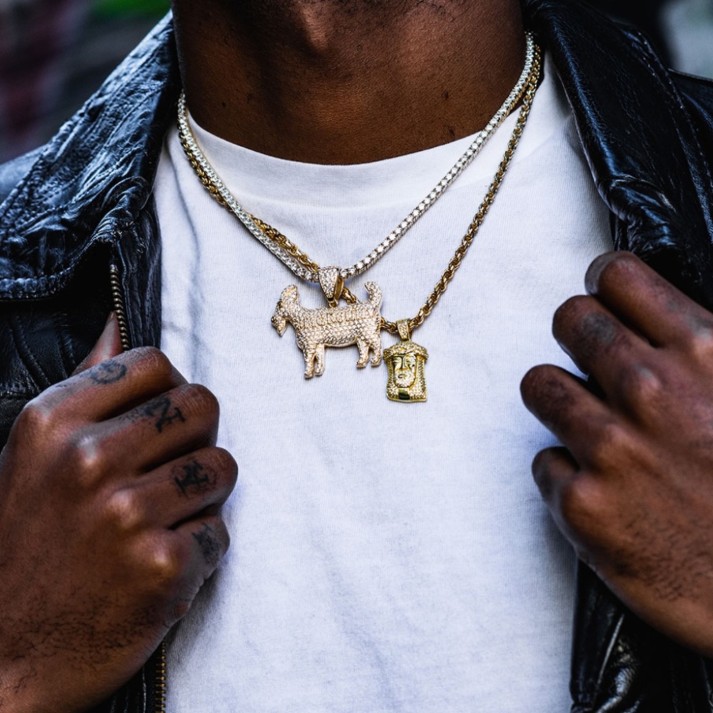 14K PLATED iced diamonds hip hop goat necklace